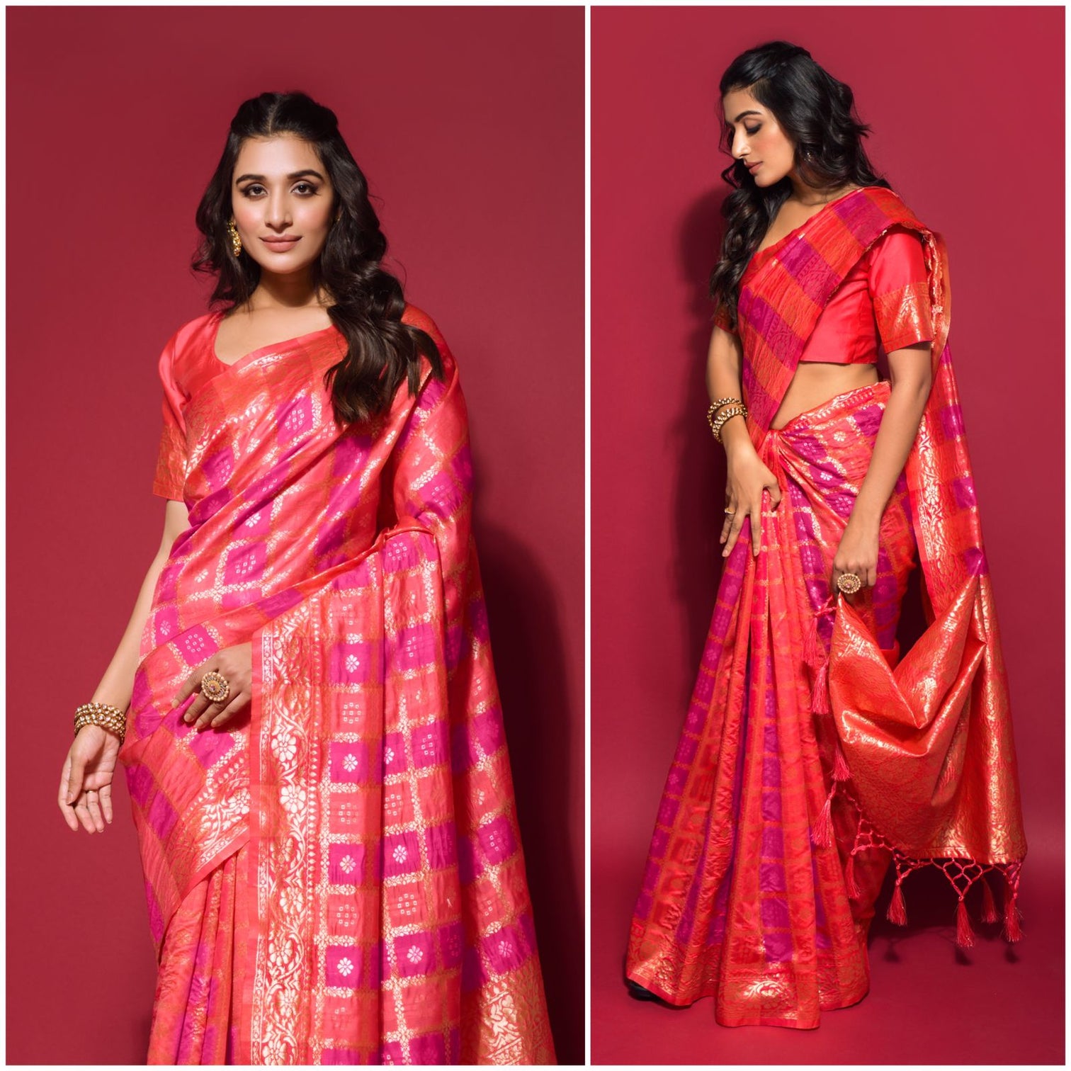 Pink Silk jacquard Saree with Zari weaving Work