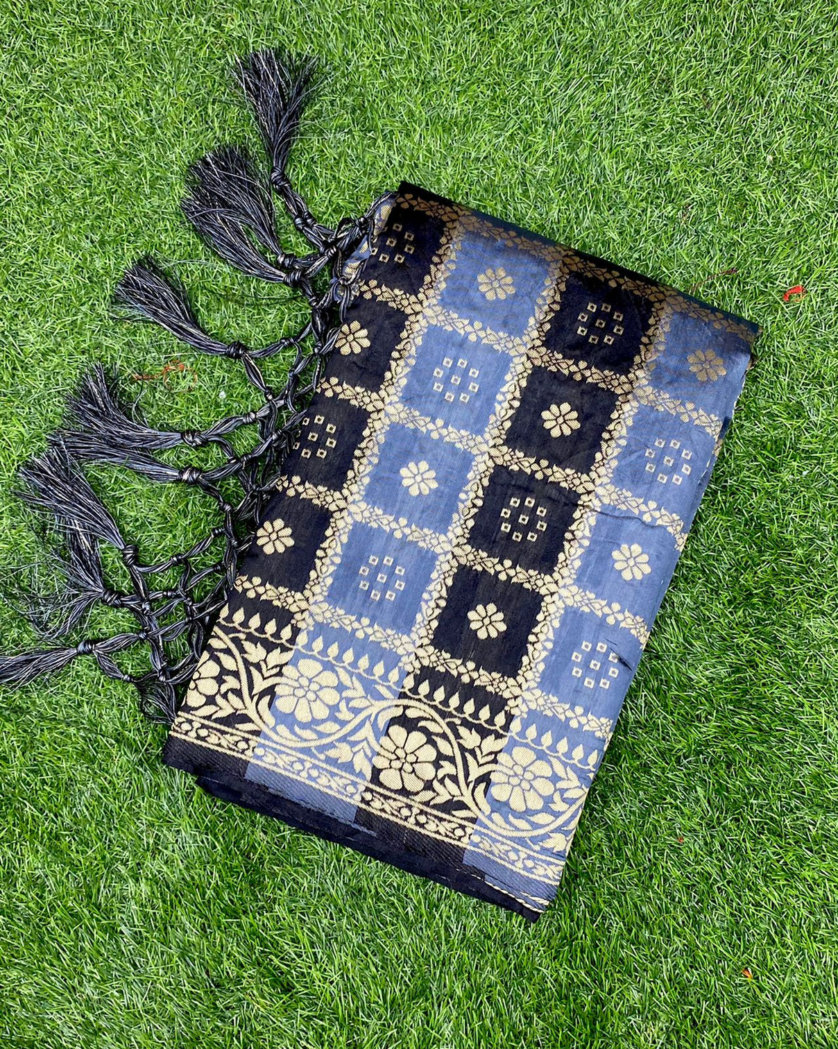 Dark Grey Silk jacquard Saree with Zari weaving Work