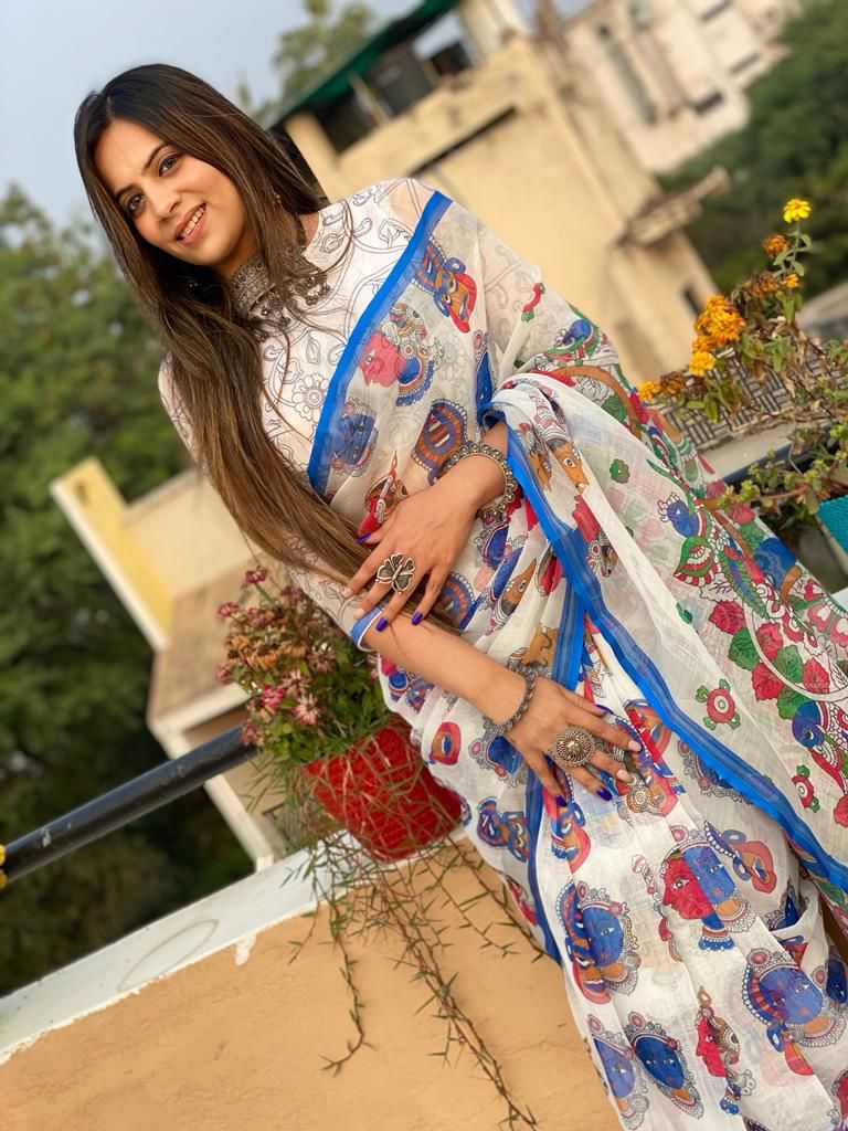 White Color Ready to wear cotton Printed Saree