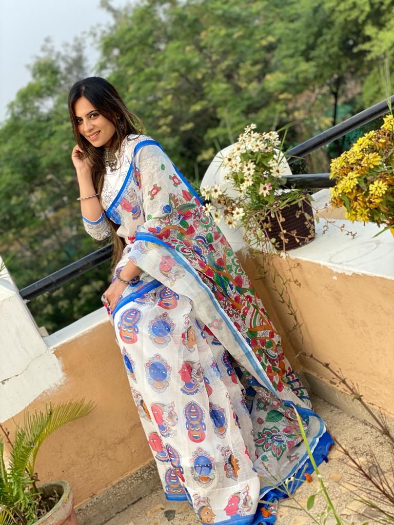 White Color Ready to wear cotton Printed Saree