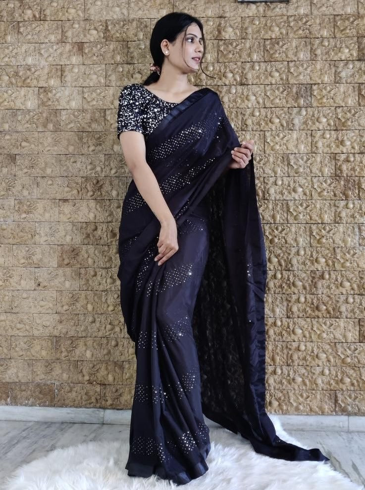Black Chinnon Saree with heavy sequence Work Blouse