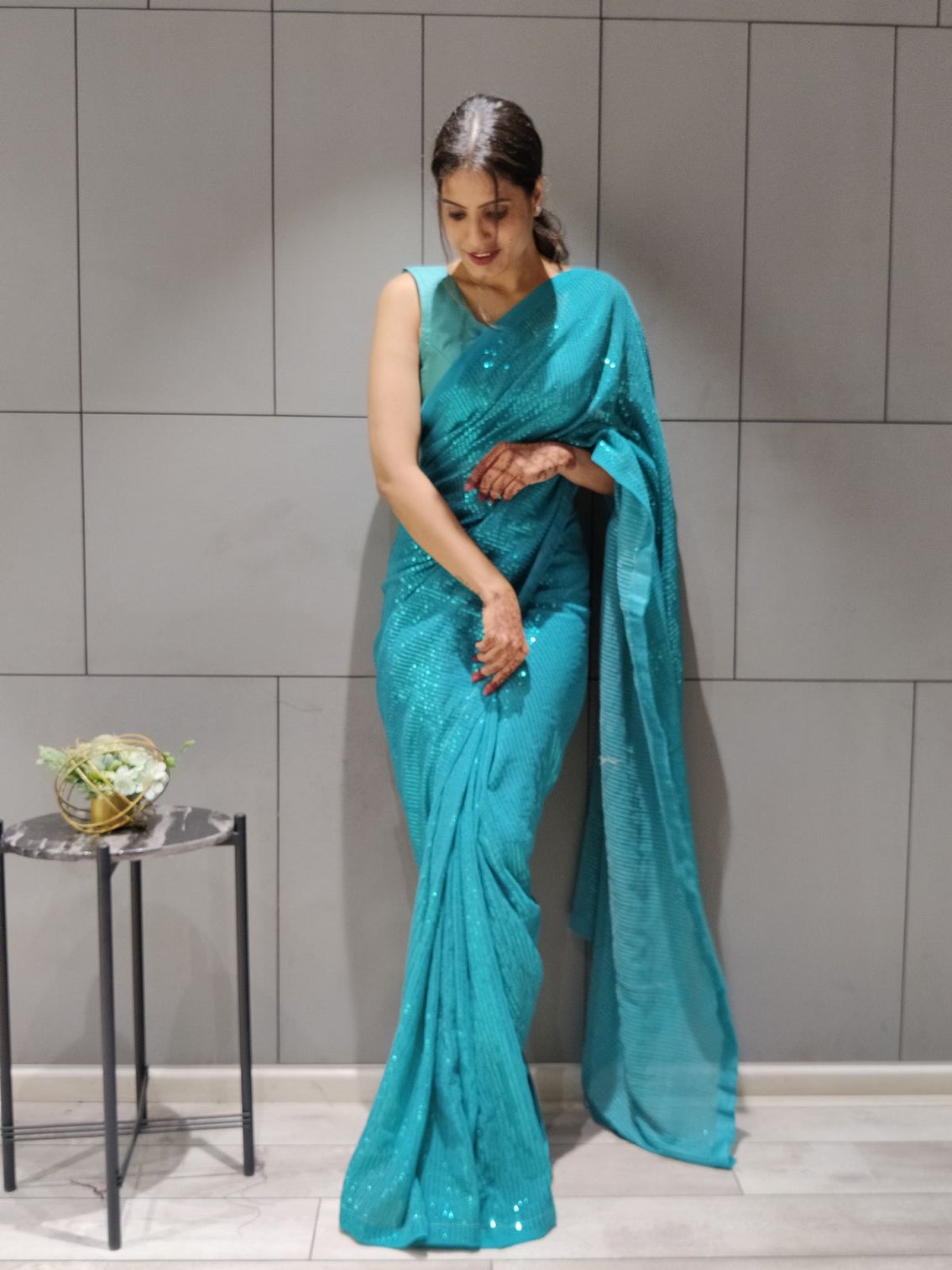 Ready to wear Georgette Saree with Heavy Sequence Work