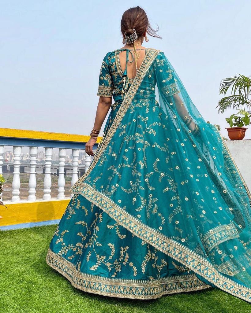 Bottle Green color Lehenga Choli with Heavy Embroidery work