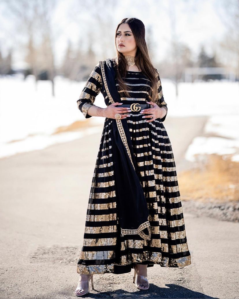 Party Wear Black Color Sequence Work Anarkali Gown