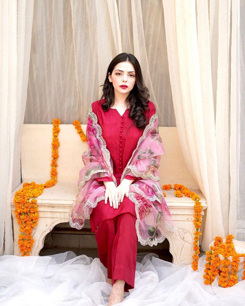 Stylish Pink Color Cotton Sharara Suit With Organza Dupatta
