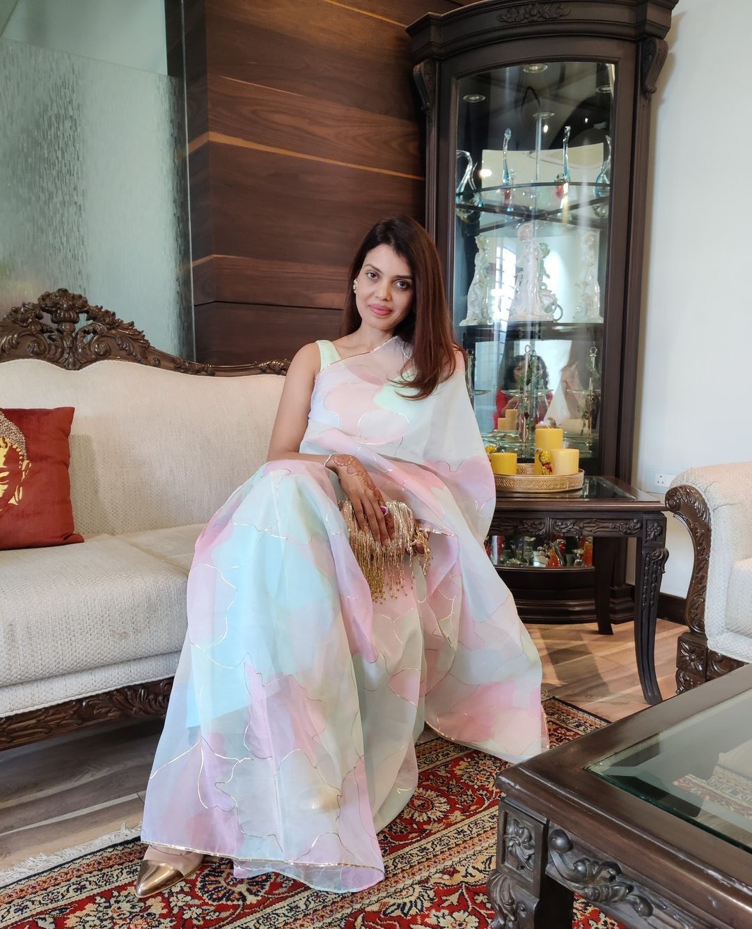 Multicolor Printed pure Organza saree