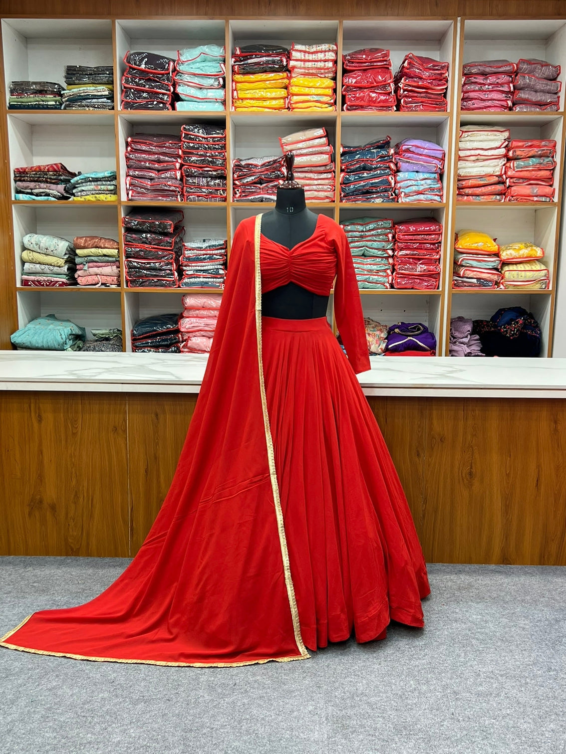Red Soft georgette Lehenga choli with fully stitched blouse