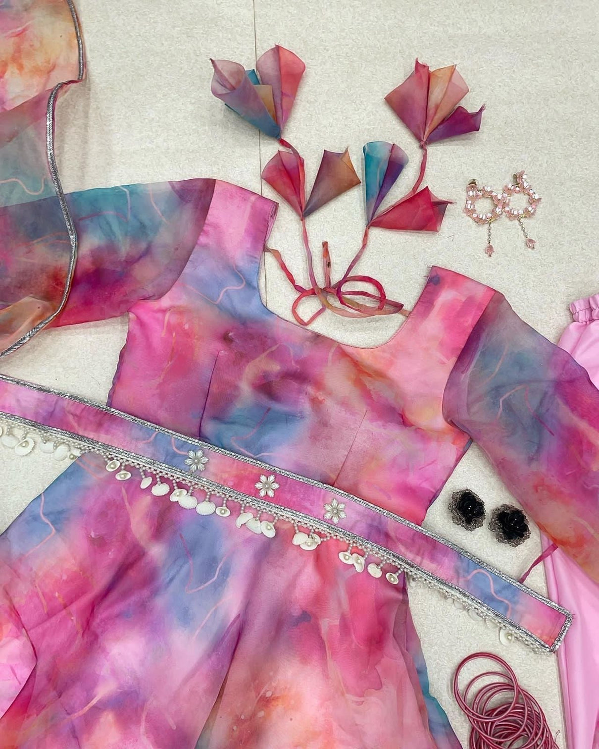 Tie-dye Print Pink Color Attractive Anarkali Suit