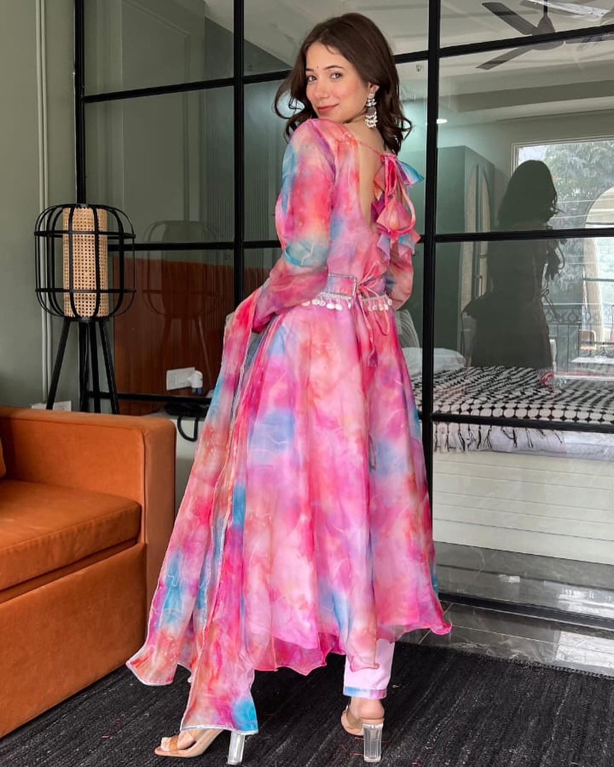 Tie-dye Print Pink Color Attractive Anarkali Suit