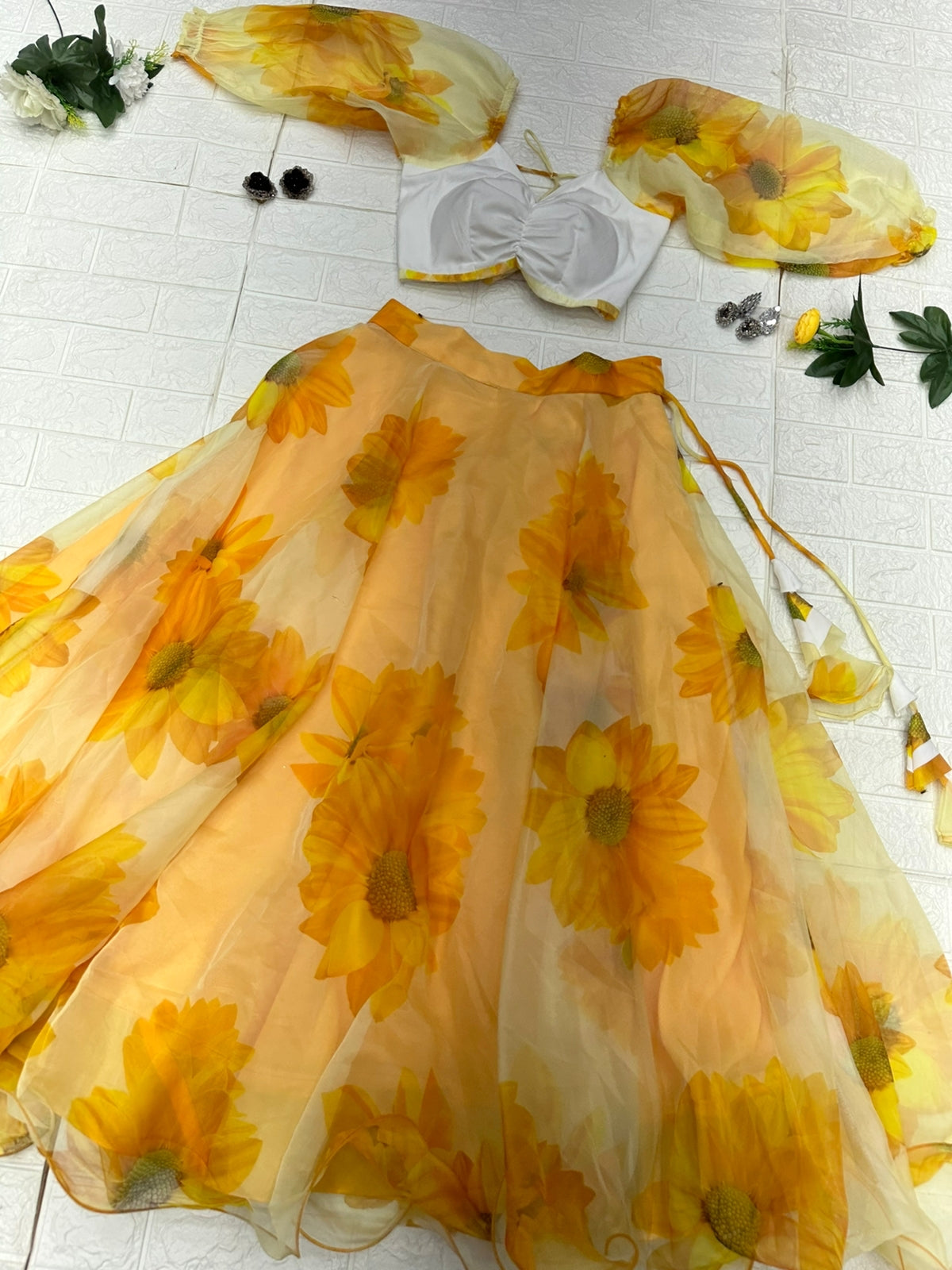 Wedding Wear Yellow Color Organza Lehenga Choli