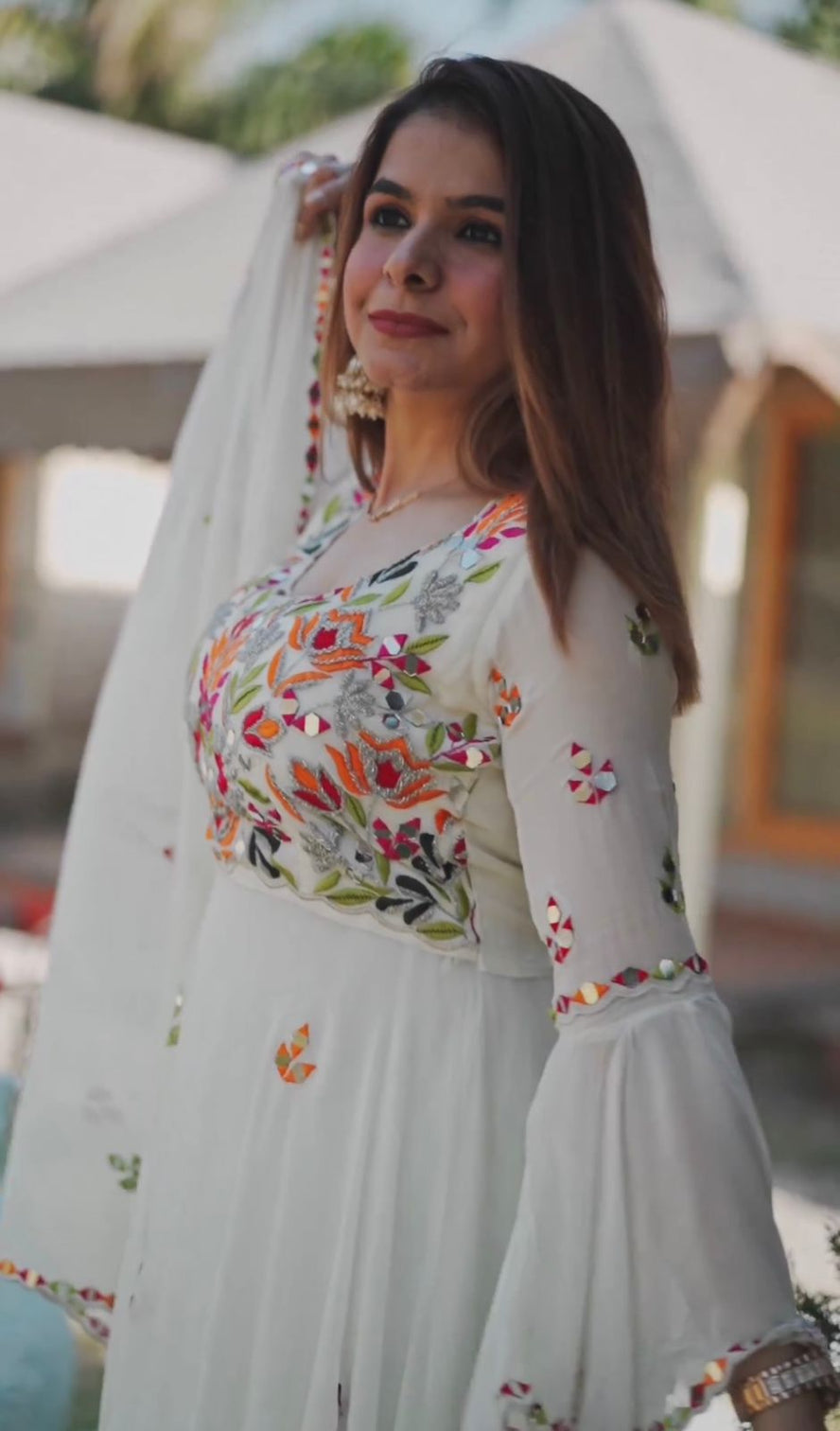 Amazing White Color Work Beautiful Sharara Suit