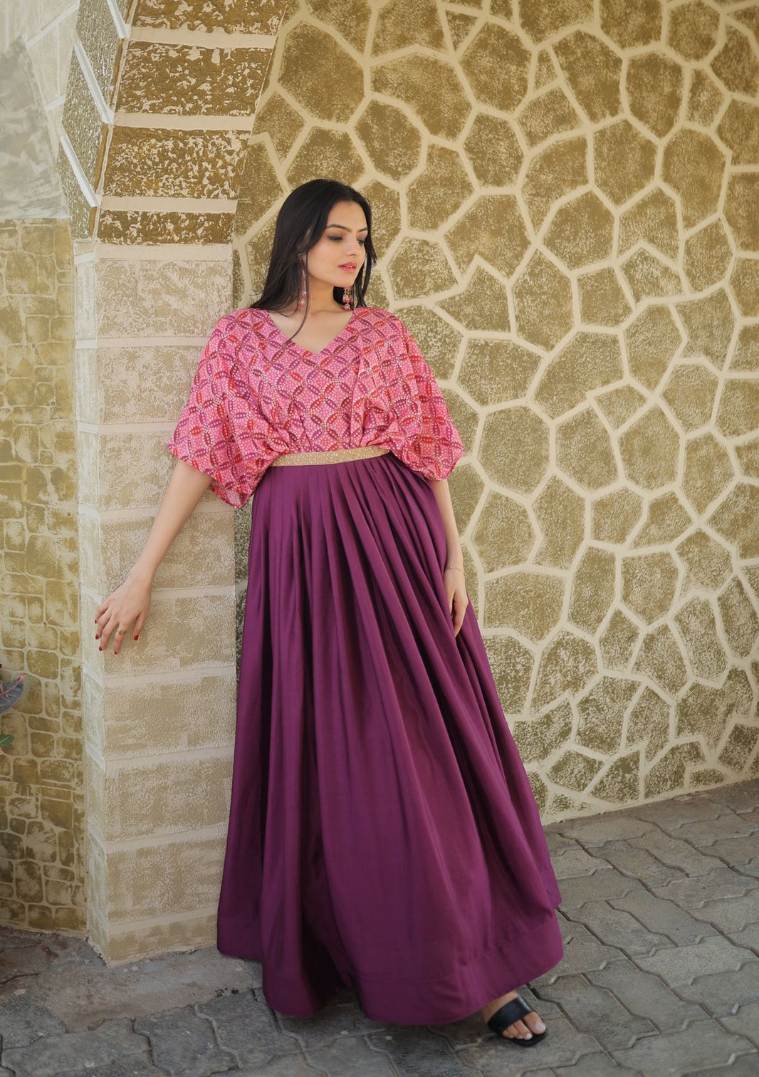 Occasion Wear Sequins Work Wine Color Printed Gown