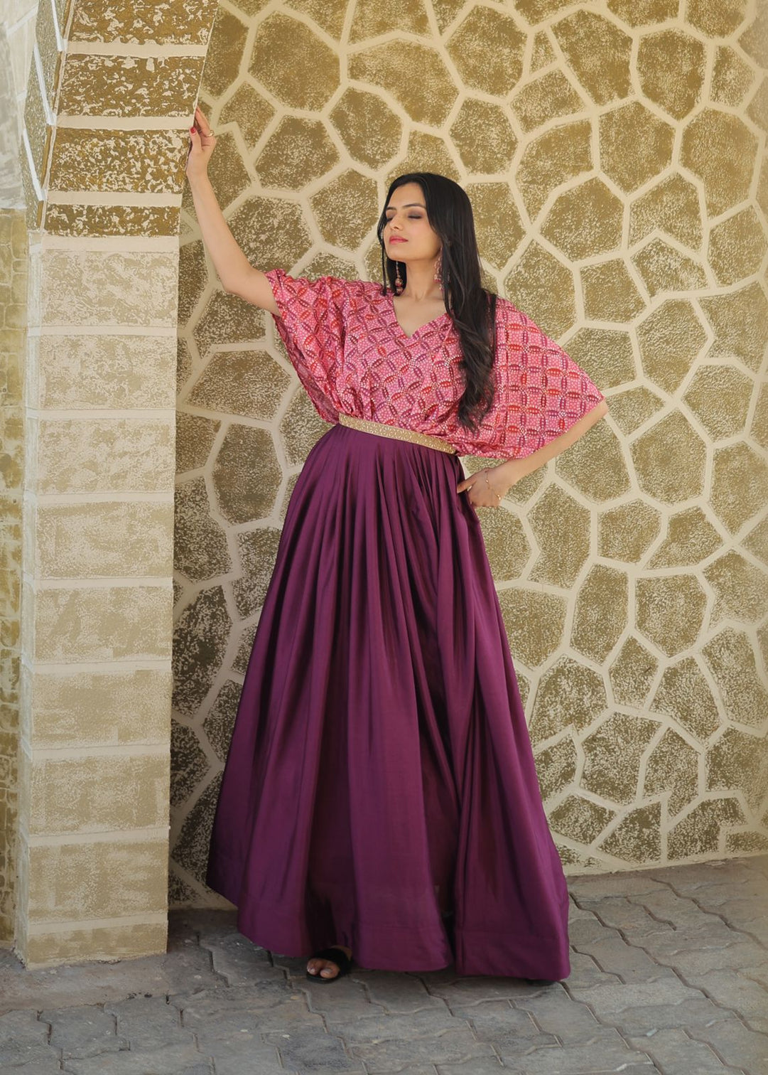 Occasion Wear Sequins Work Wine Color Printed Gown