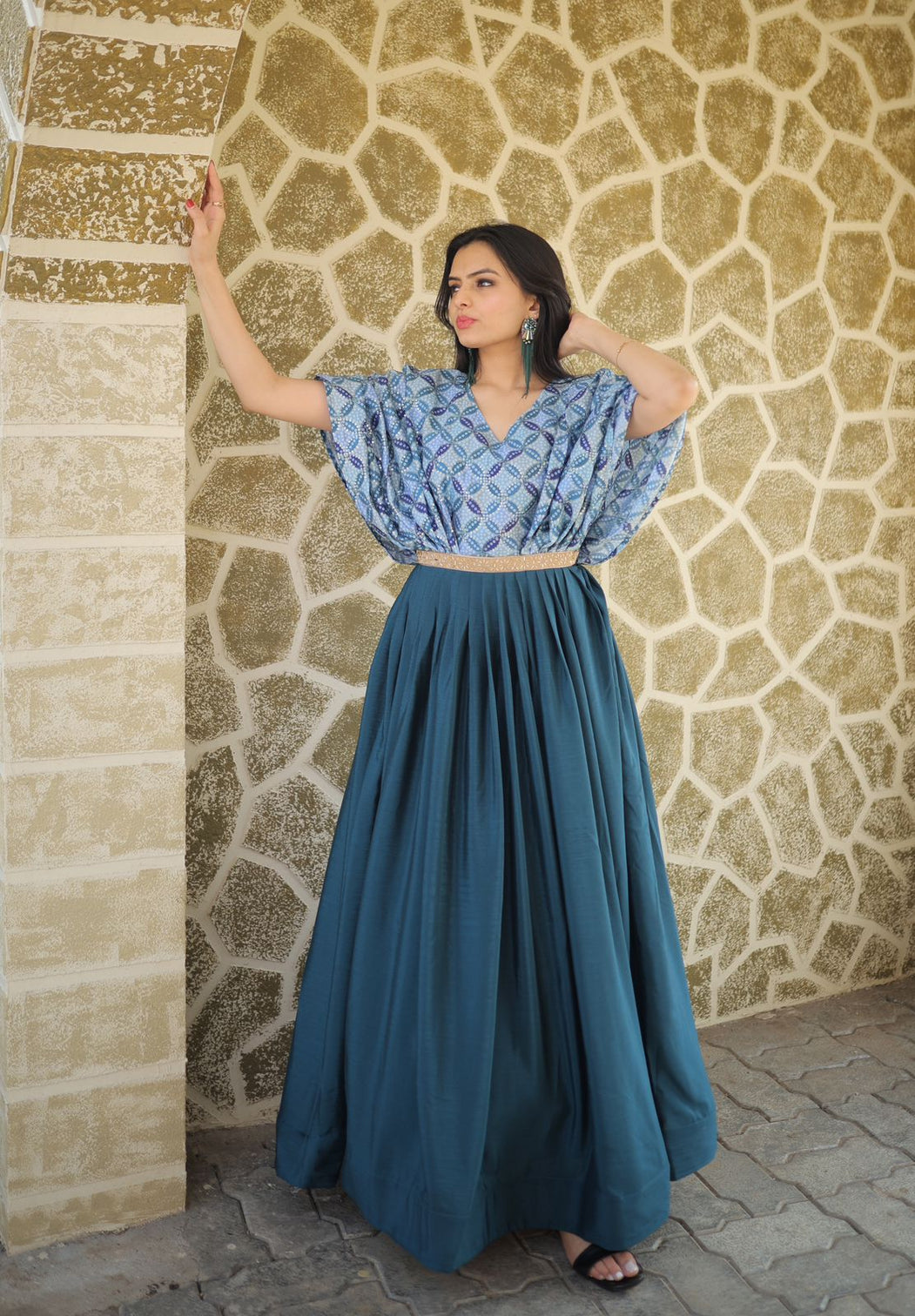 Occasion Wear Sequins Work Navy Blue Color Printed Gown