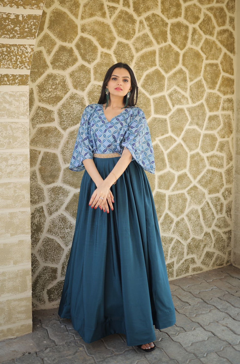 Occasion Wear Sequins Work Navy Blue Color Printed Gown