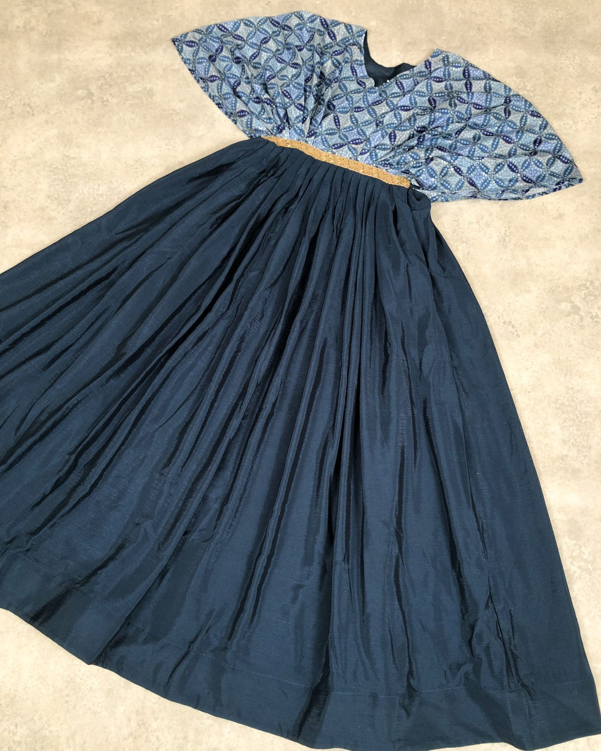 Occasion Wear Sequins Work Navy Blue Color Printed Gown