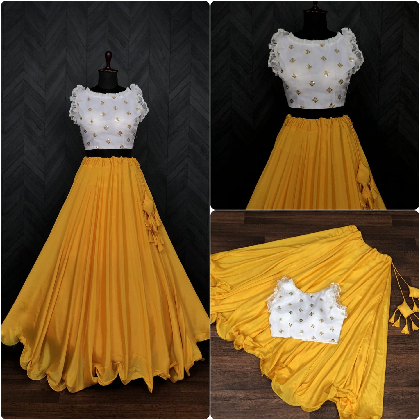 Party Wear Yellow Color Sleeveless Lehenga With Blouse