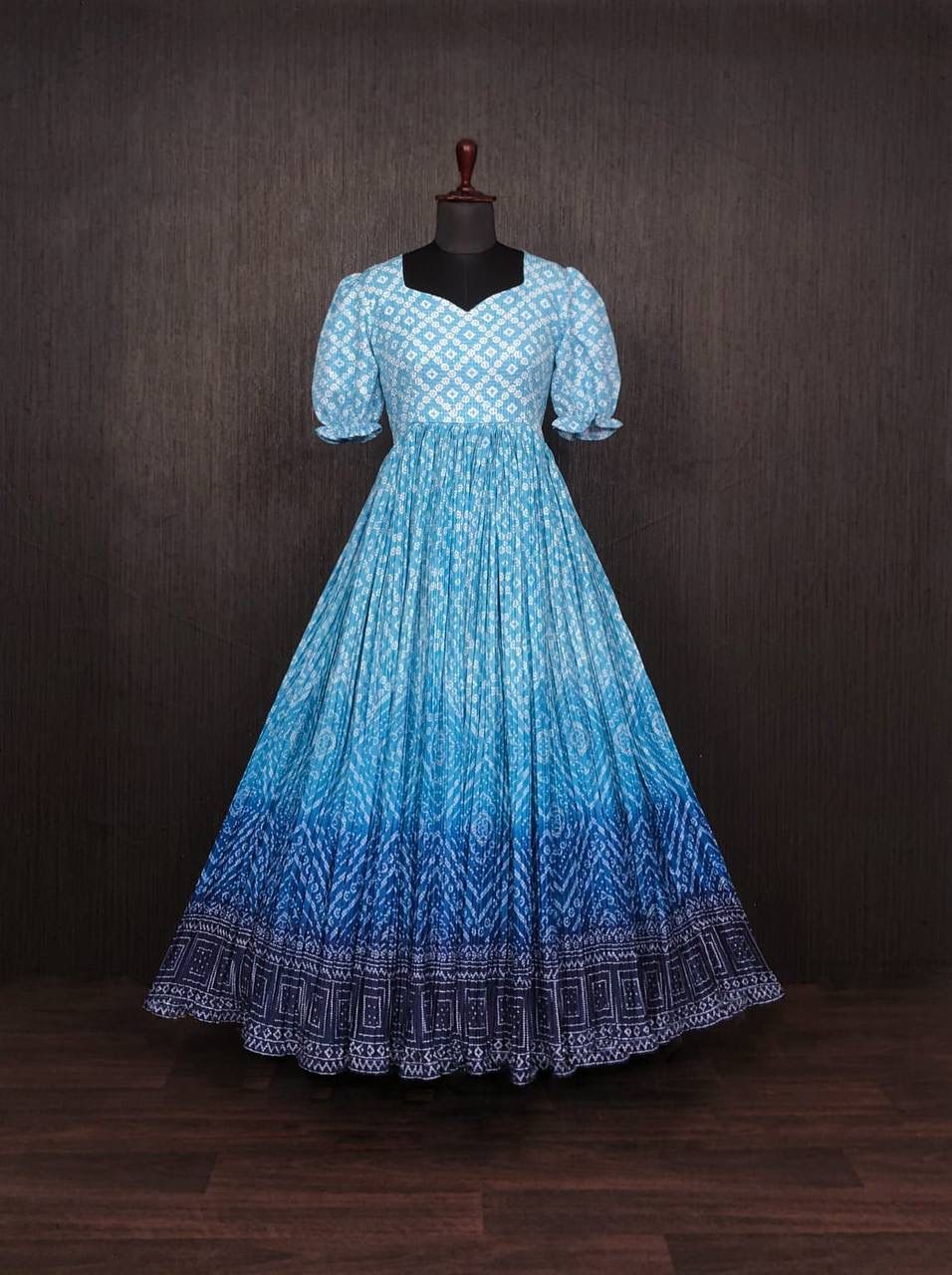 Beautiful Crush Pleating Blue Designer Gown