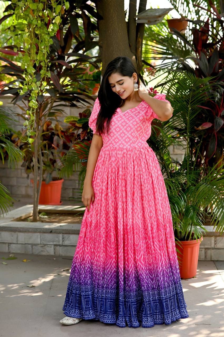 Beautiful Crush Pleating Pink Designer Gown