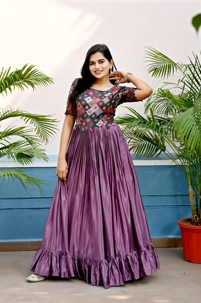 Lovely Dusty Pink Color Sequence Work Gown
