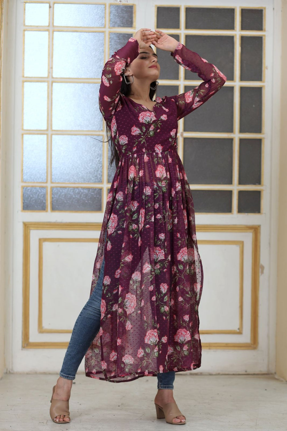 Wine Color Wonderful Nayra cut Kurti