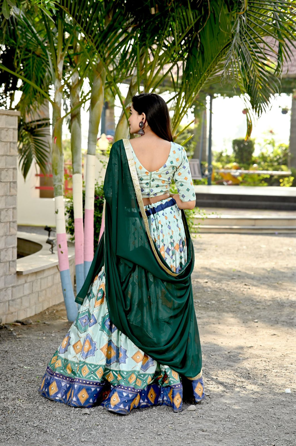 Wedding Wear Printed Pista Green Color Lehenga Choli