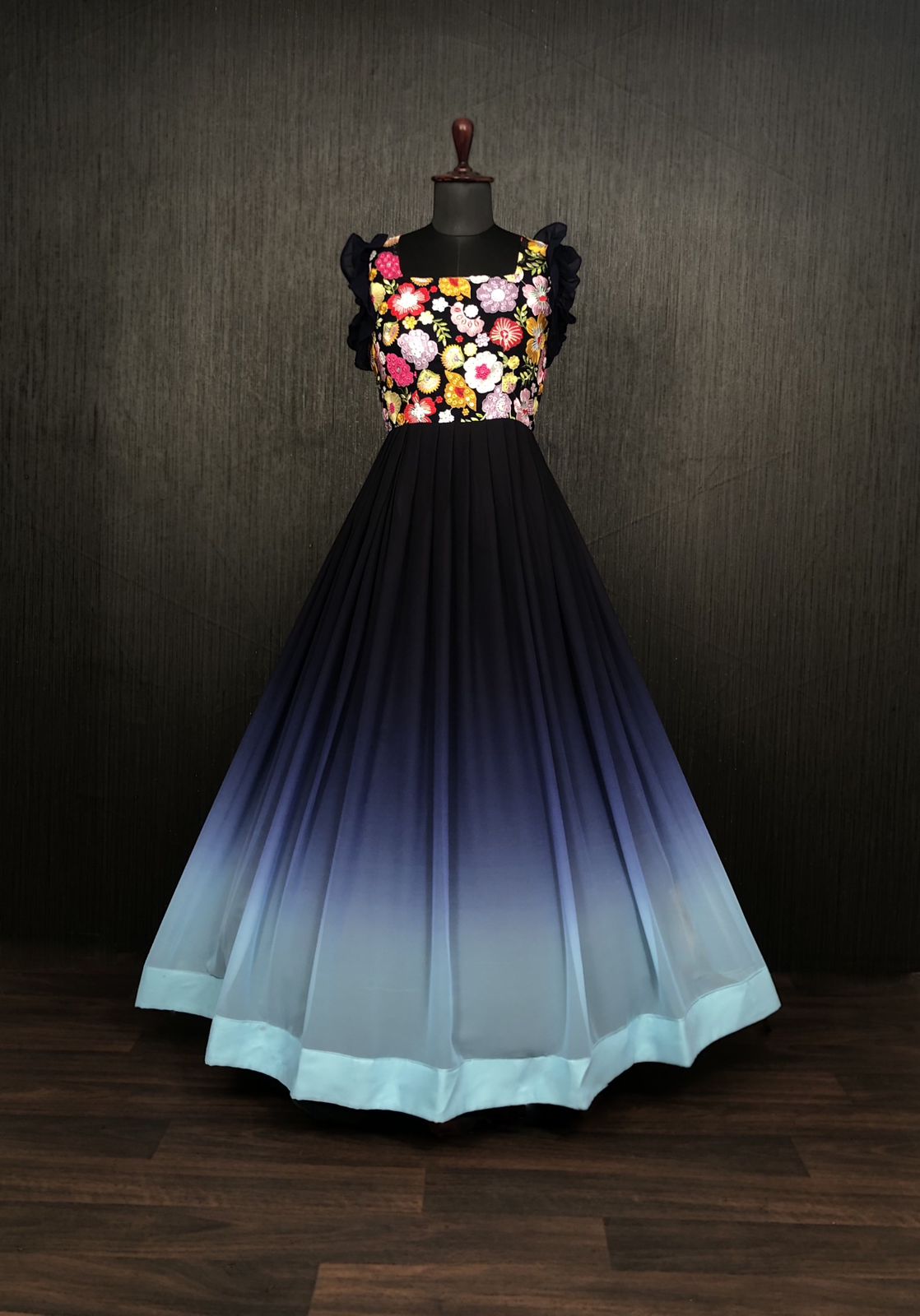 Beautiful Work Double Shaded Blue Color Gown
