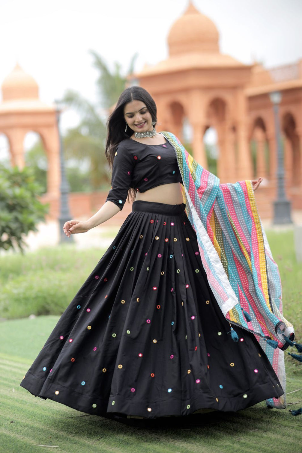 Black Color Real Mirror Works Occasion Wear Lehenga Choli