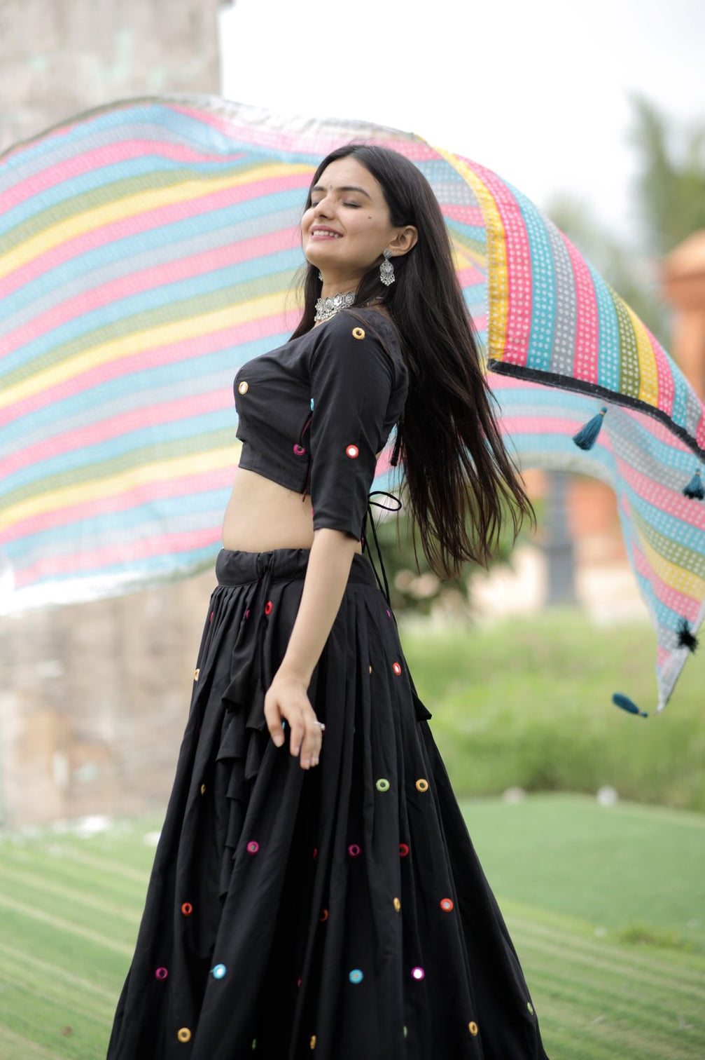 Black Color Real Mirror Works Occasion Wear Lehenga Choli