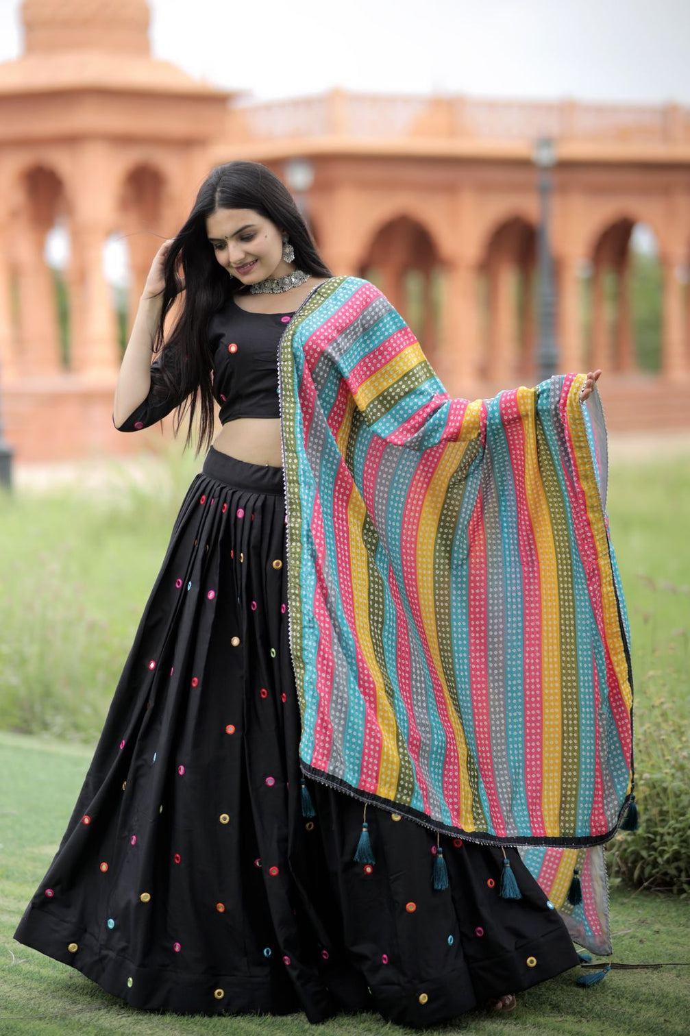 Black Color Real Mirror Works Occasion Wear Lehenga Choli