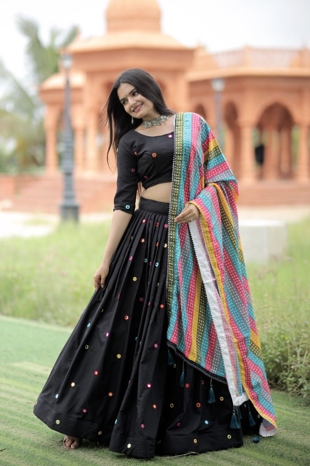 Black Color Real Mirror Works Occasion Wear Lehenga Choli