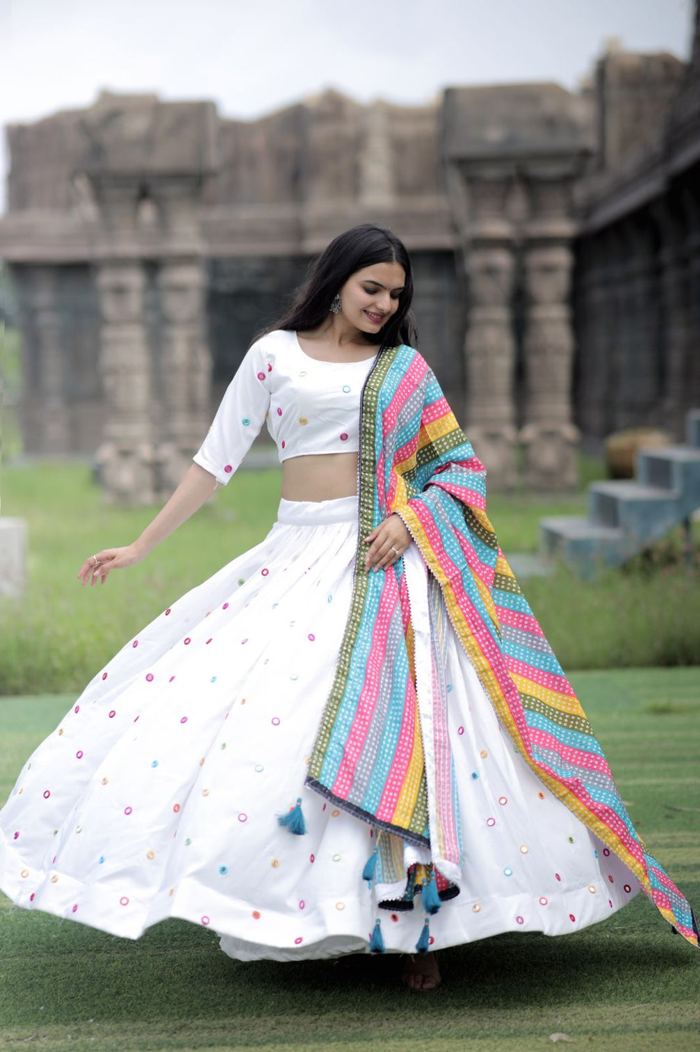 White Color Real Mirror Works Occasion Wear Lehenga Choli