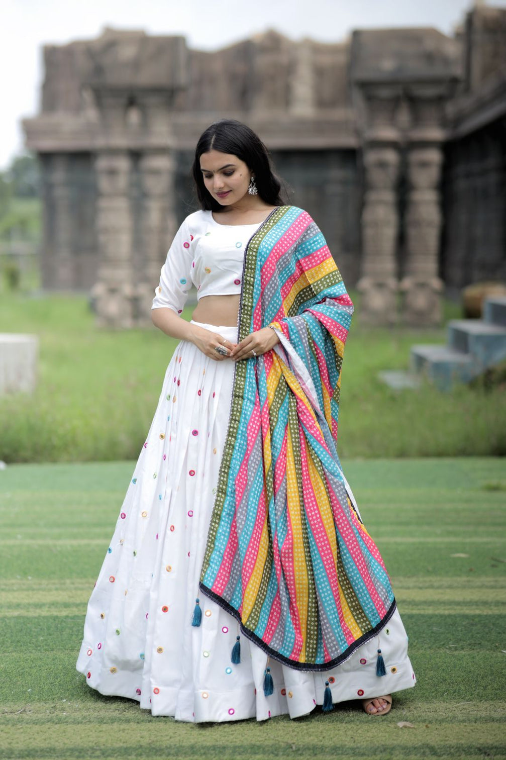 White Color Real Mirror Works Occasion Wear Lehenga Choli