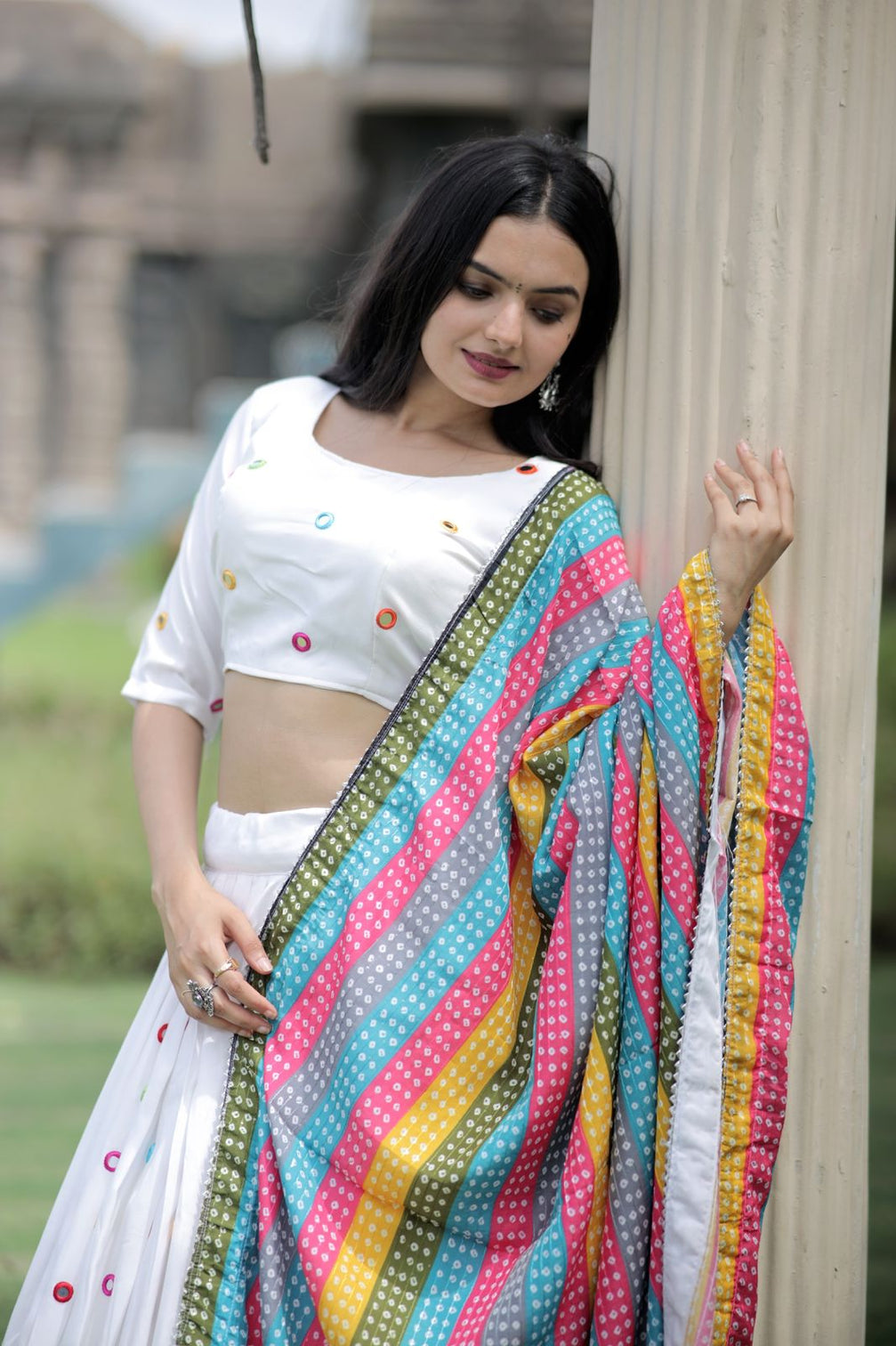 White Color Real Mirror Works Occasion Wear Lehenga Choli