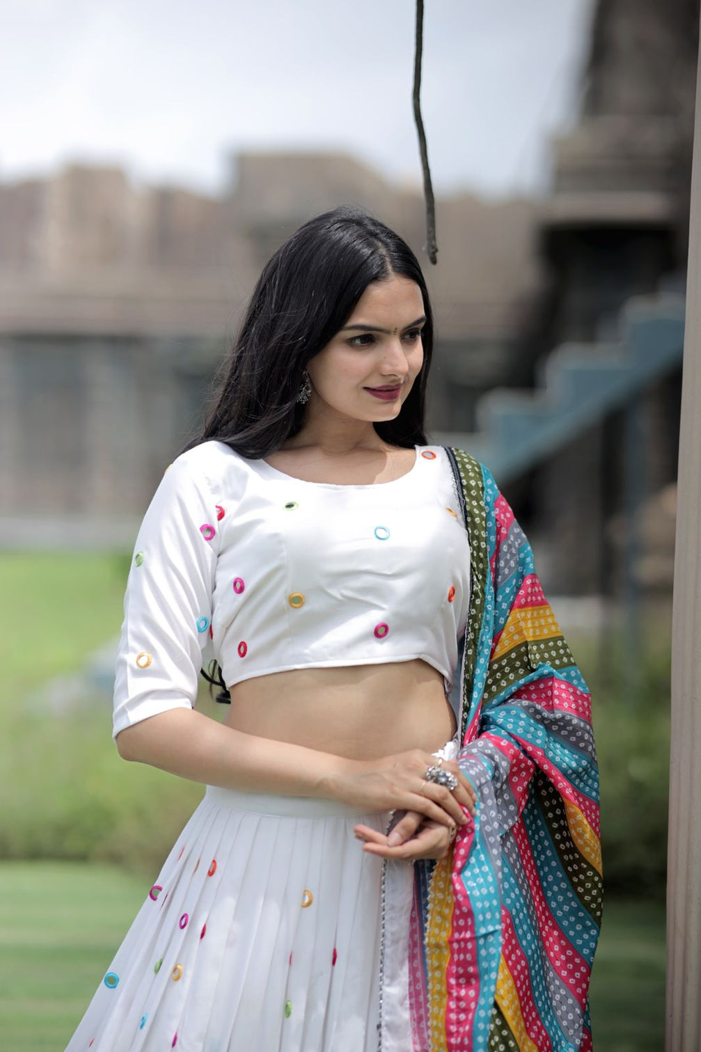 White Color Real Mirror Works Occasion Wear Lehenga Choli