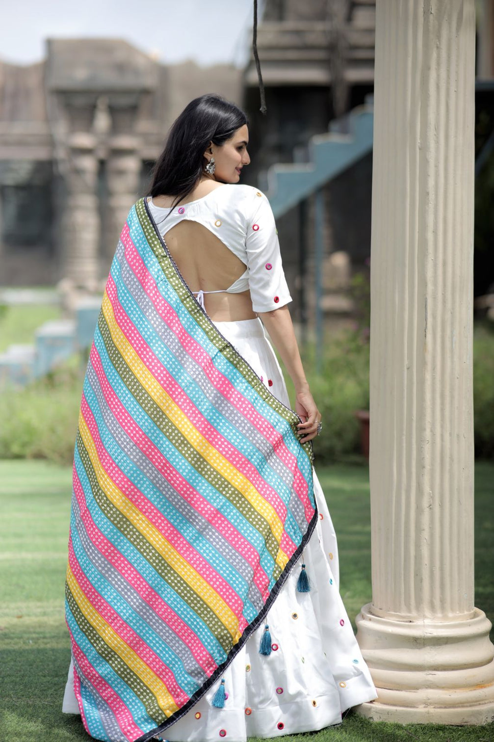 White Color Real Mirror Works Occasion Wear Lehenga Choli
