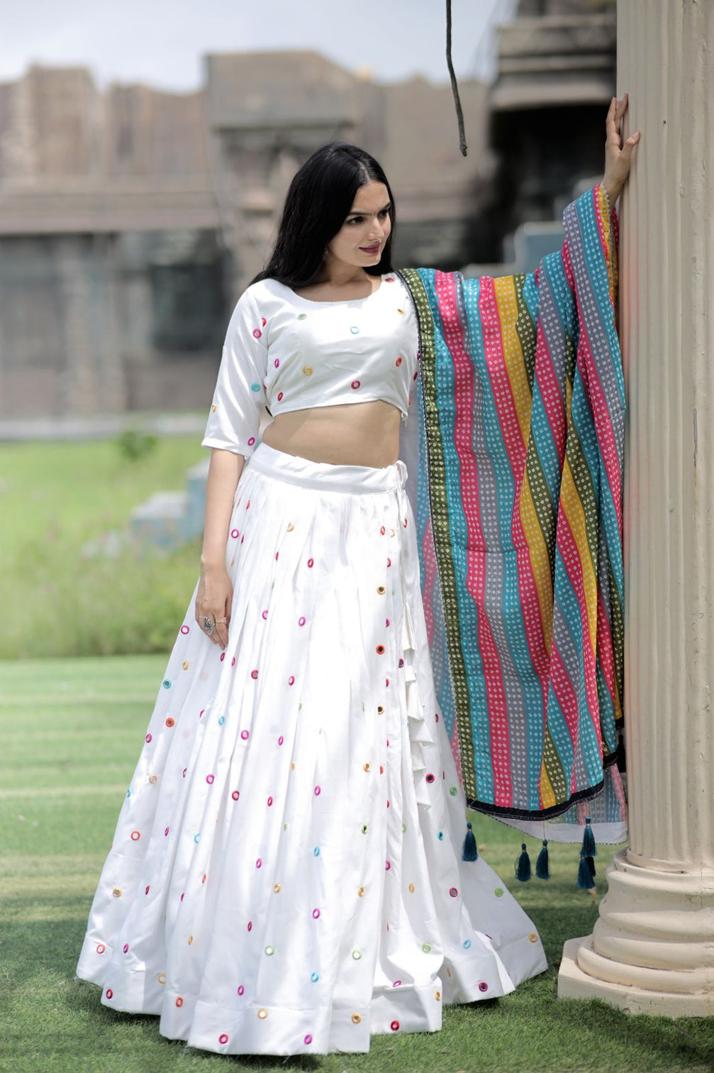 White Color Real Mirror Works Occasion Wear Lehenga Choli