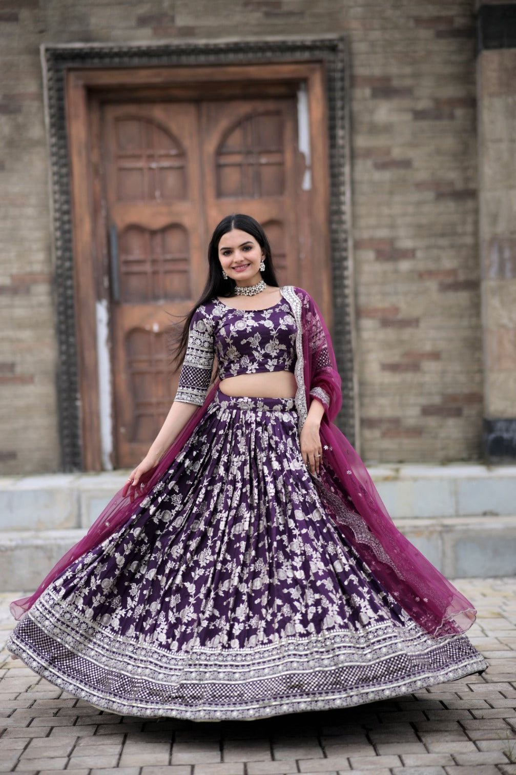 Captivating Embroidered Work Wine Color Lehenga Choli