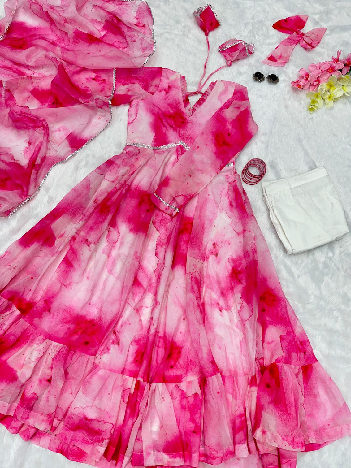 Shibori Print Pink Color Casual Wear Anarkali Suit