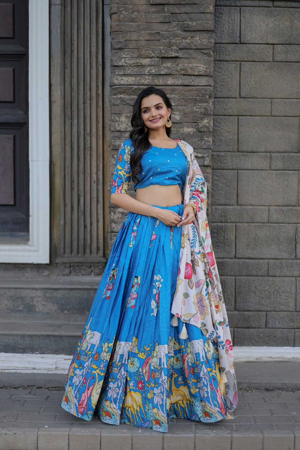 Navratri Special Sky Blue Color Printed Lehenga Choli