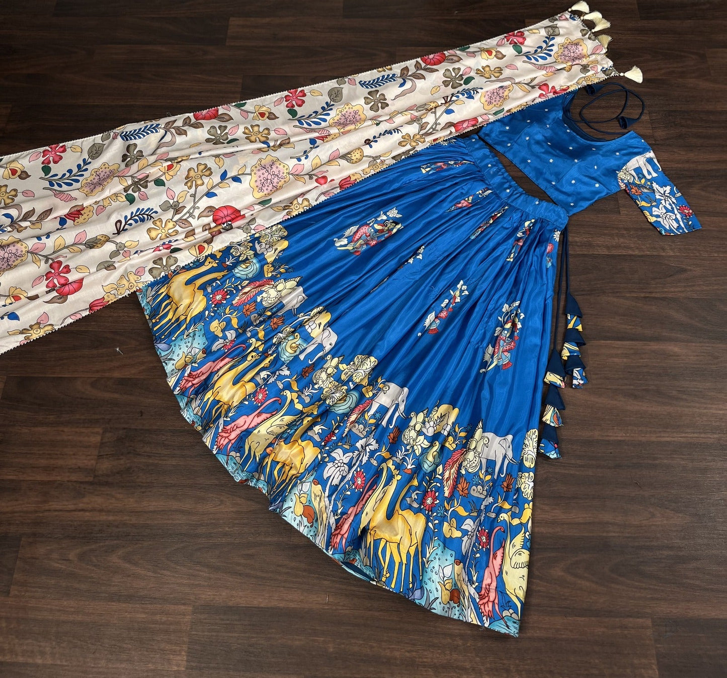 Navratri Special Sky Blue Color Printed Lehenga Choli