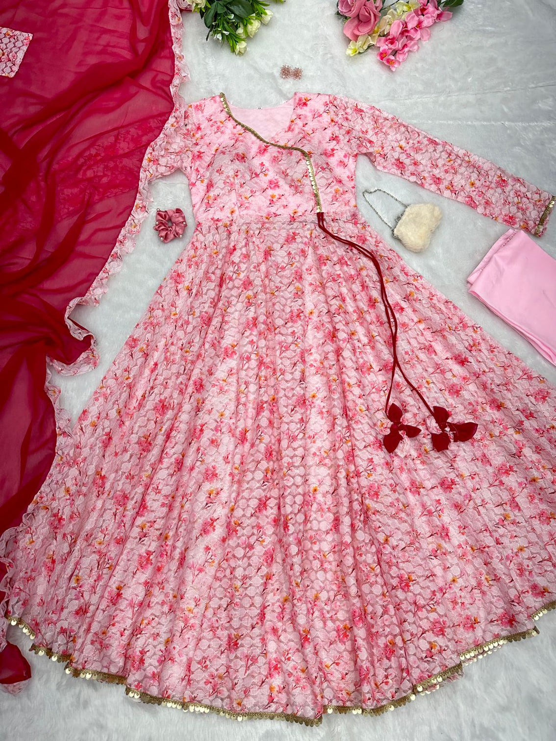 Multi Color Design With Light Pink Color Wonderful Anarkali Gown