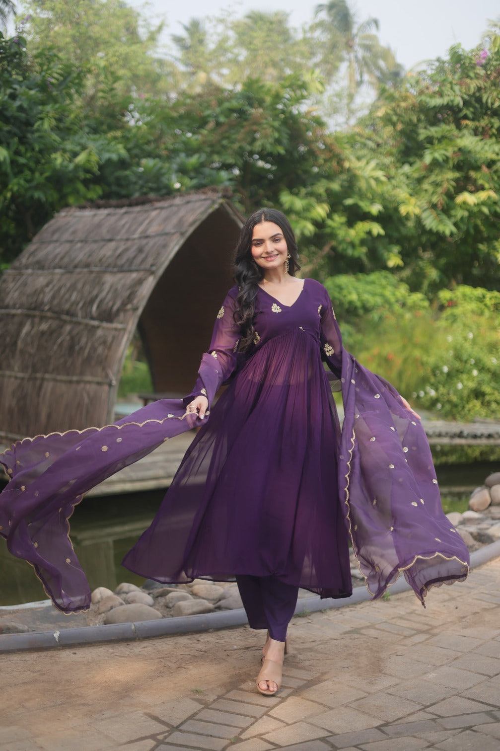 Fancy Purple Embroidery Work Beautiful Kurti pant With dupatta