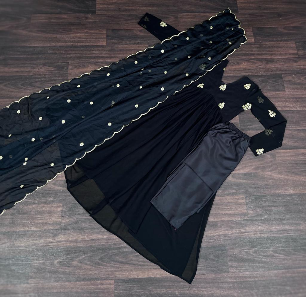 Fancy Black Embroidery Work Beautiful Kurti pant With dupatta
