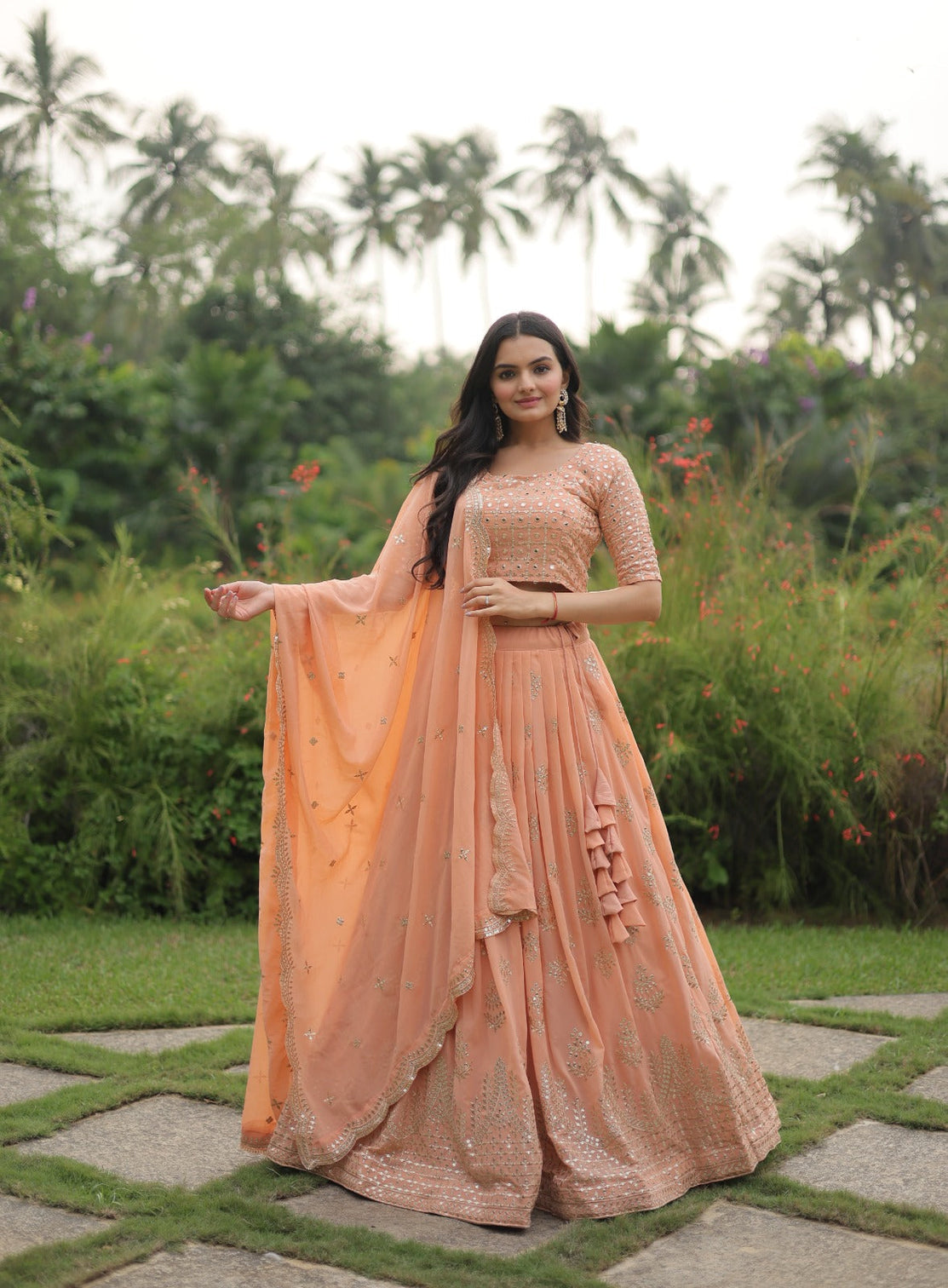 Marriage Special Pastel Peach Color Sequence Work Lehenga Choli