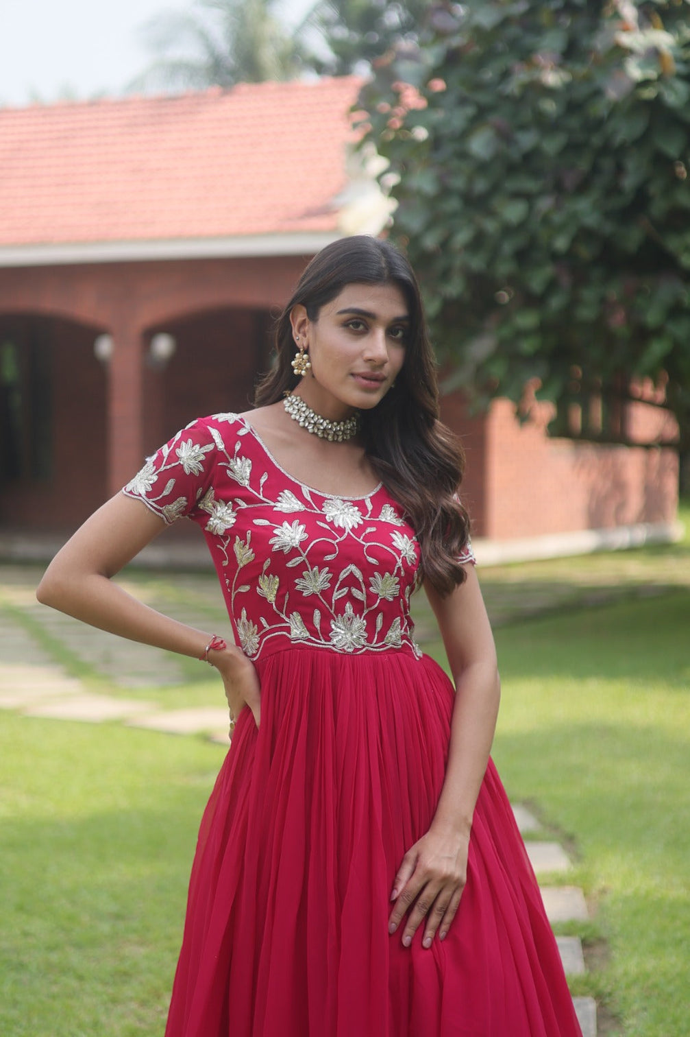 Captivating Black Color Embroidered Work Long Gown