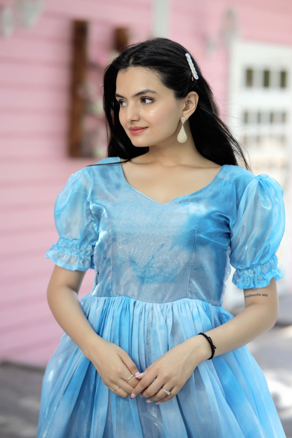 Trendy Jimmy Silk With Rich Multi Print Work Sky Blue Gown