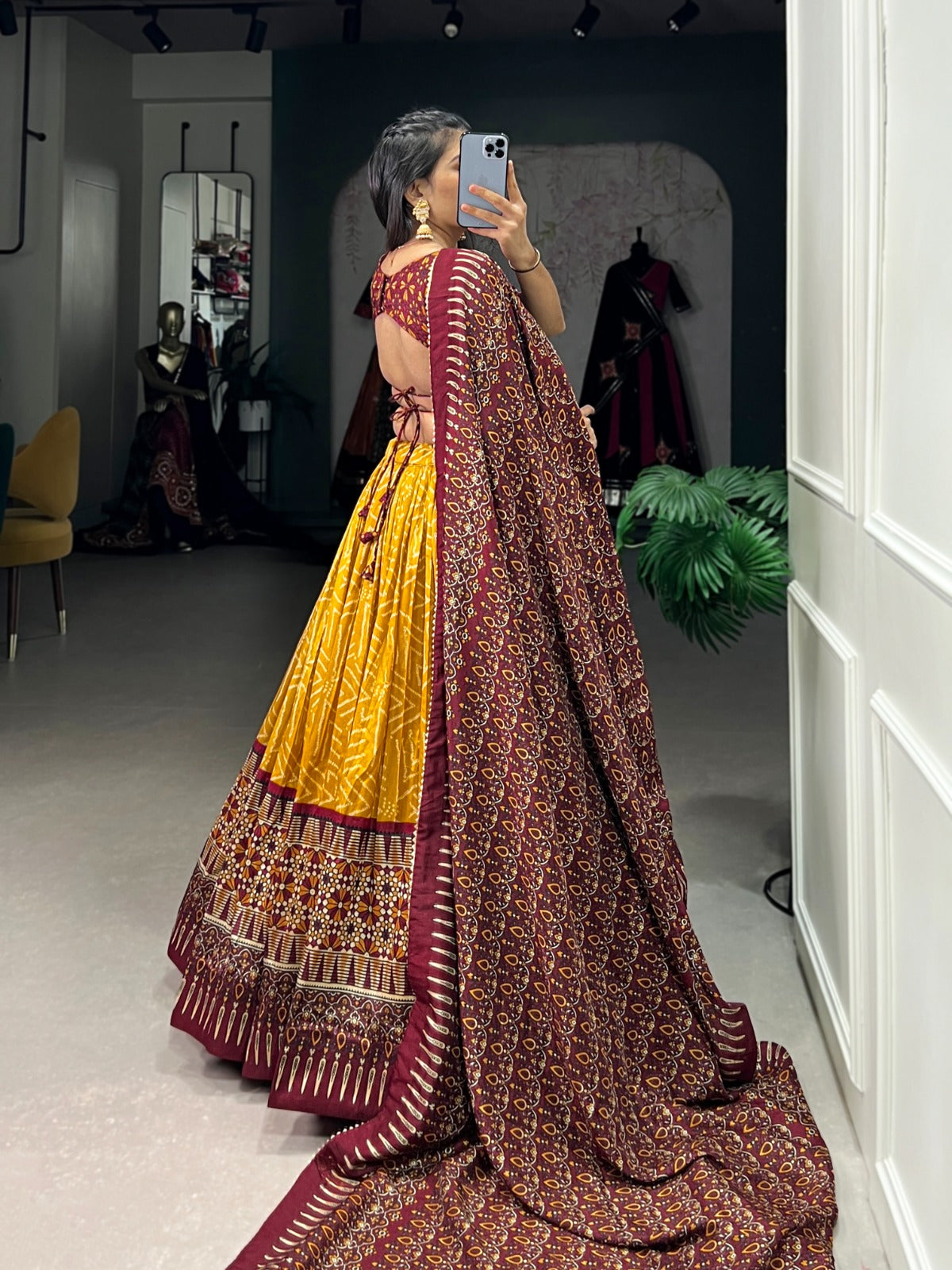 Elegant Bandhej And Ajrakh Printed Silk Lehenga Choli