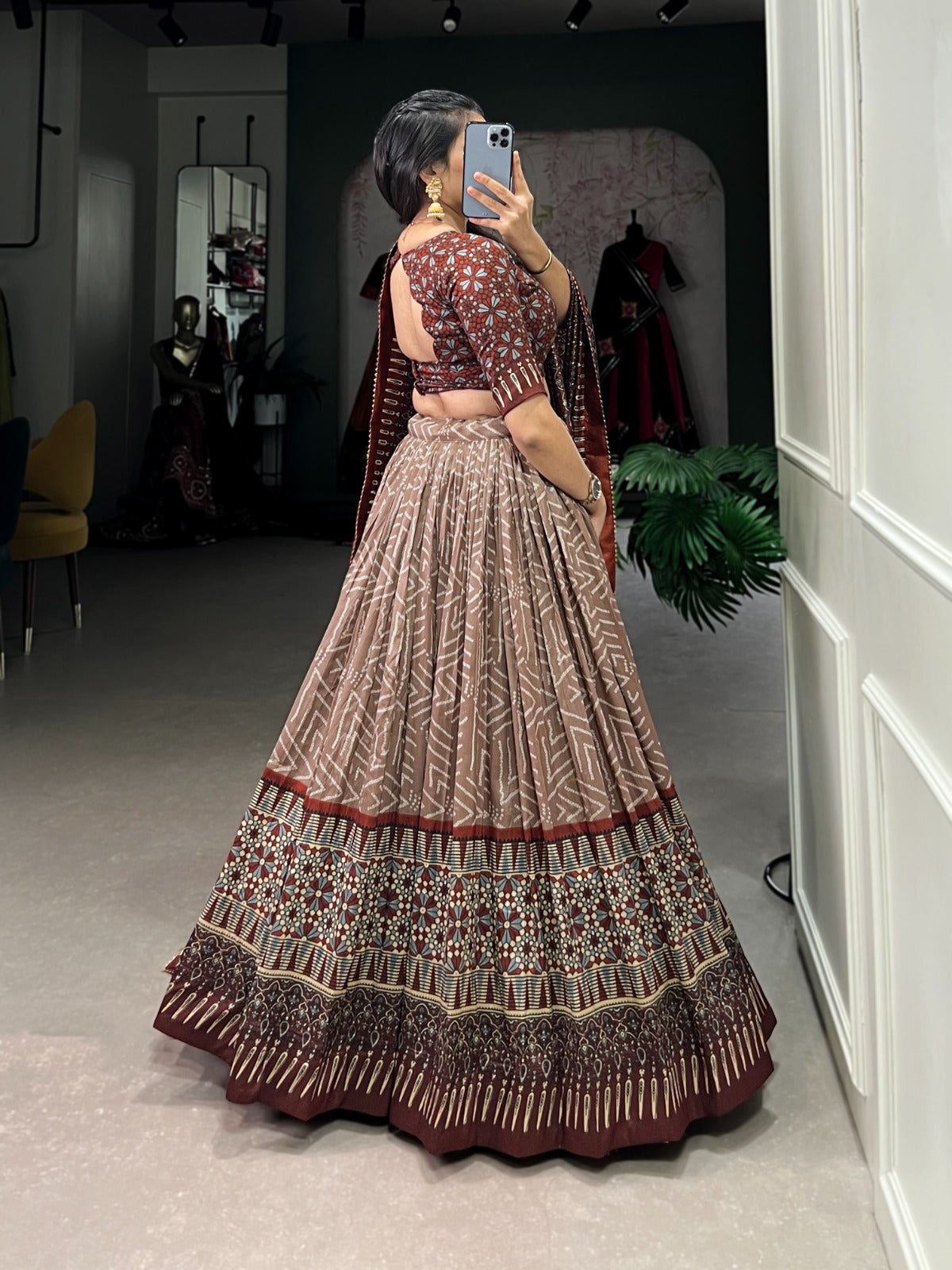 Elegant Bandhej And Ajrakh Printed Silk Lehenga Choli