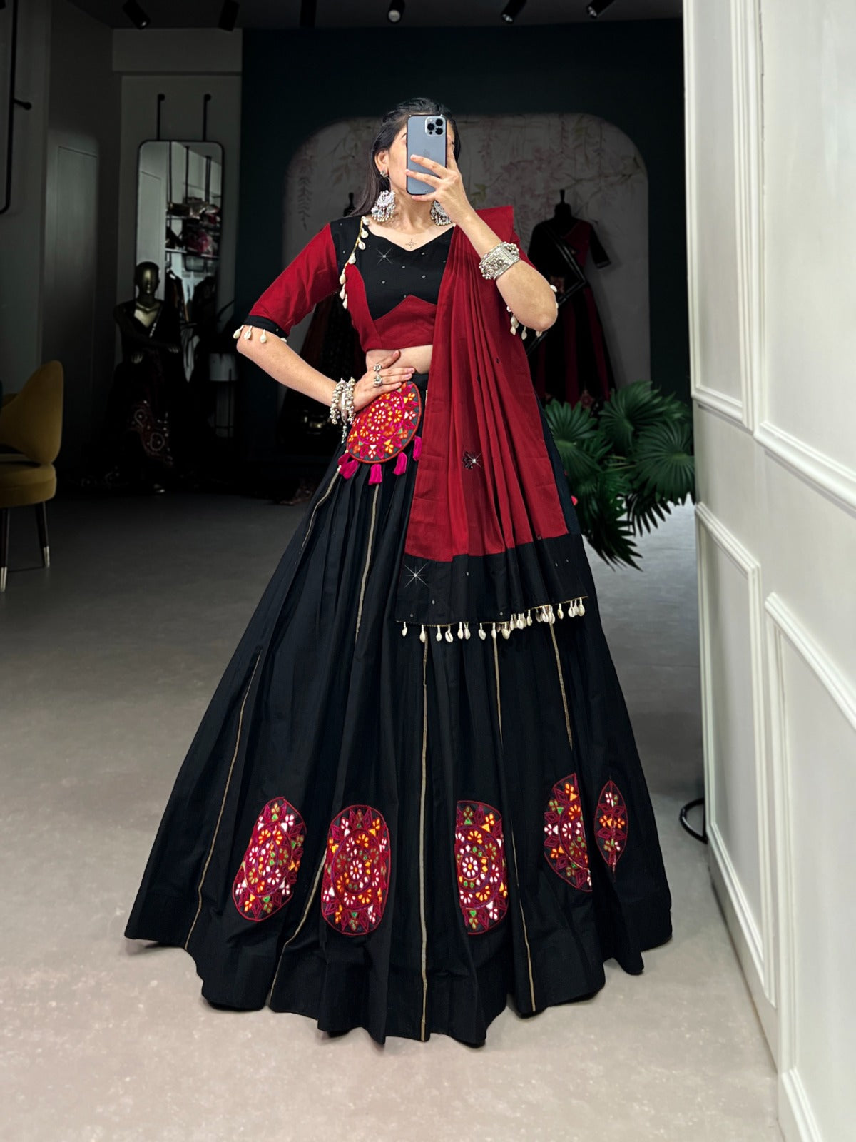 Elevate your elegance with this Black Cotton  Lehenga Choli